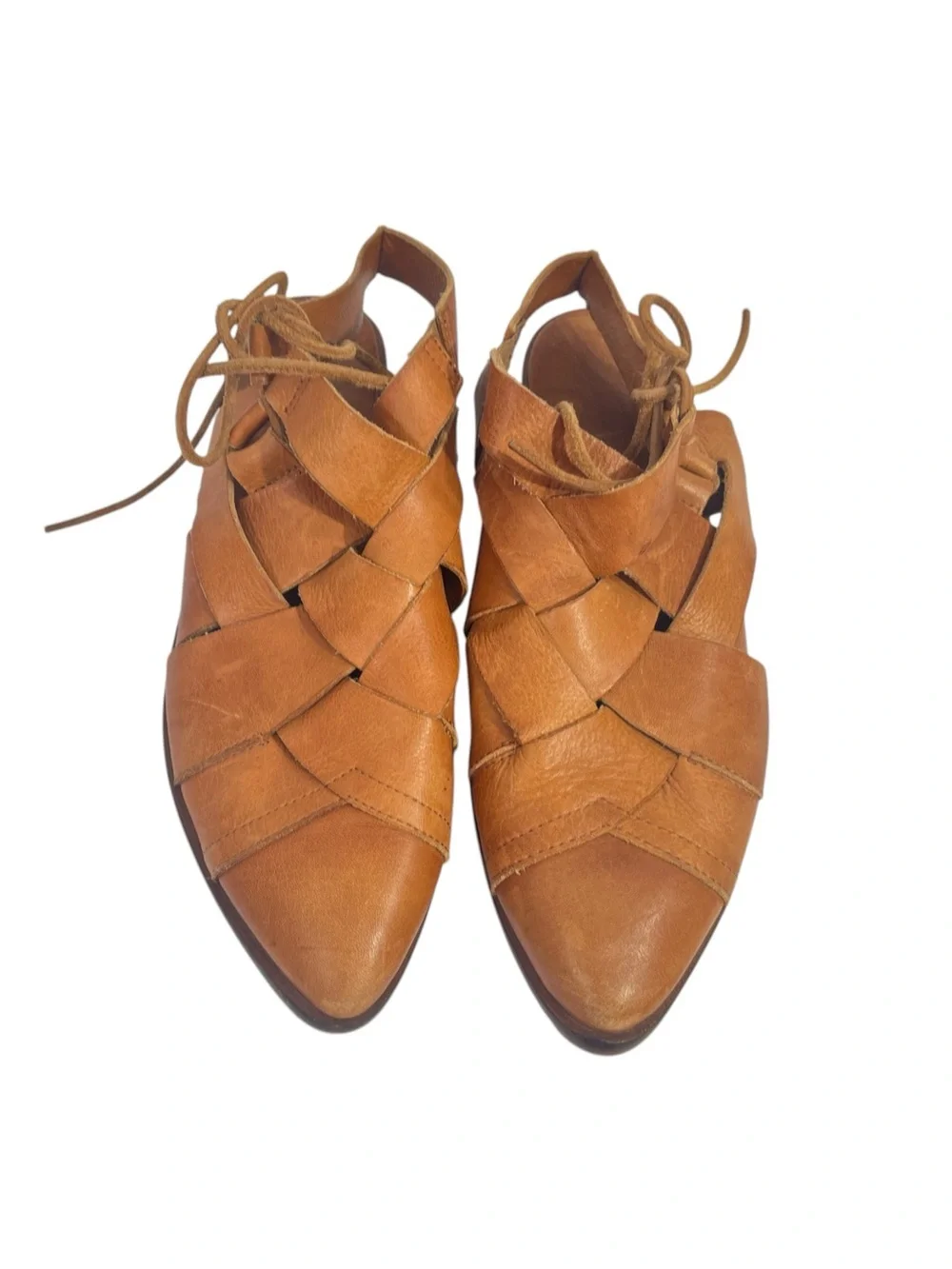 Free People Destino Woven Flat Tan/Brown Leather Size 38 Fits 7.5-8